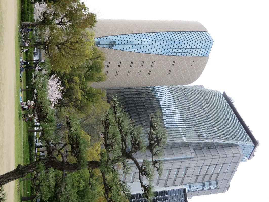 Osaka Museum of History on the left beside NHK, photographed in 2014