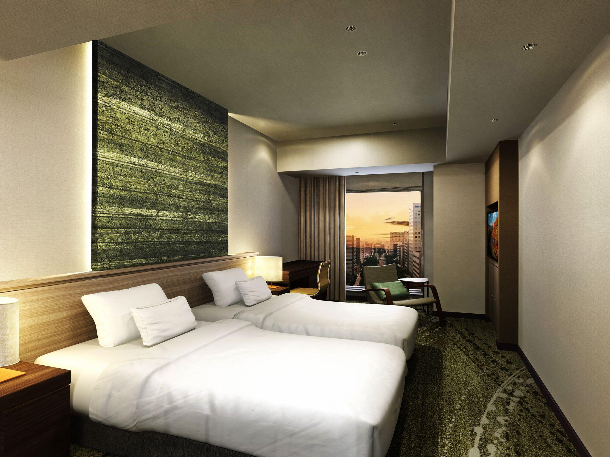 Hotel Metropolitan Sendai East 침대2개·창가 좌석·테이블·책상과 객실 공간